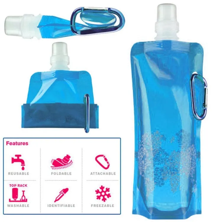 0.5L Portable Ultralight Foldable Silicone Water Bag Outdoor Sports Supplies Hiking Camping Soft Flask Waterproof Bag(Blue)