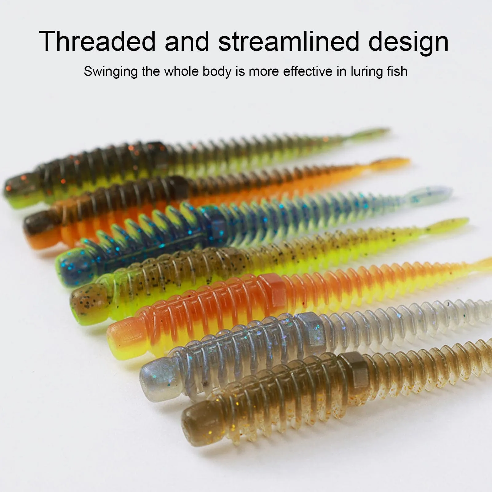 10 Pcs/Bag Pin Tail Floating Soft Worms Reverse Thread Design with Dense Salt Grain