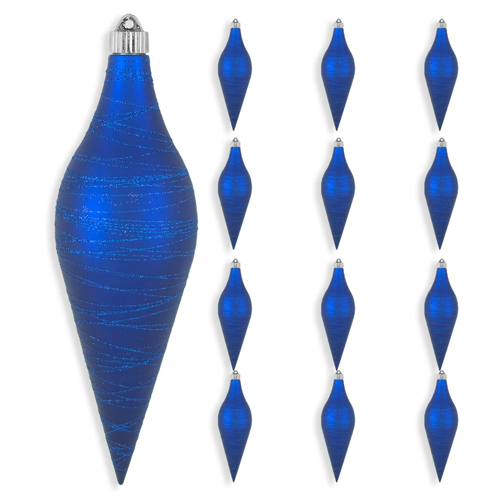 12 2/3" (320mm) Large Commercial Shatterproof Drop Ornaments, Regal Blue, Case, 12 Pieces