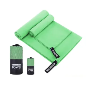 Absorbent Quick Dry Sports Towel Microfiber Bath Towel 40x80cm(Grass Green Round Mesh Bag)