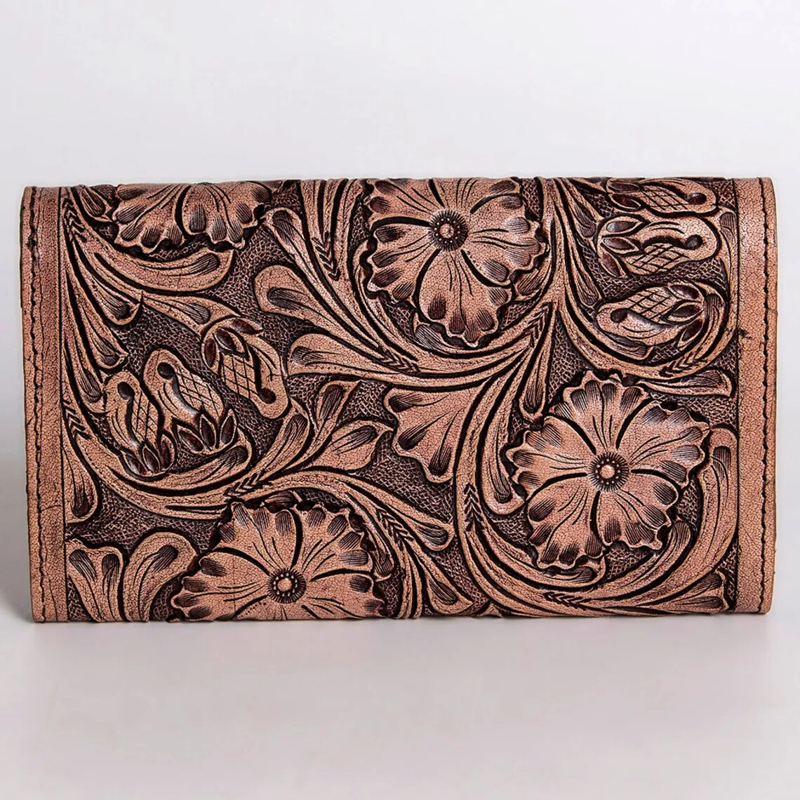 American Beautiful Floral Tooled Leather Wallet