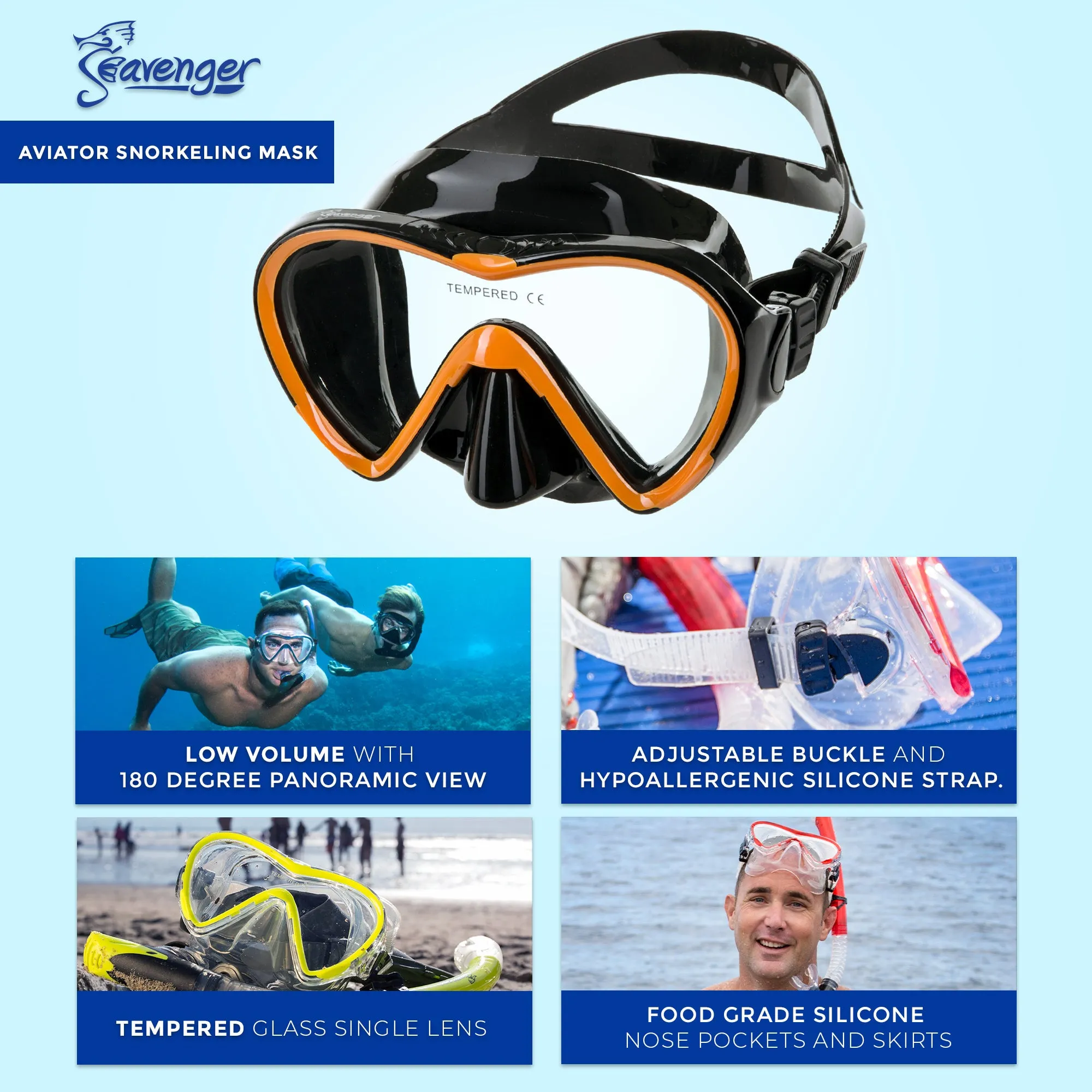 Aviator Snorkel Set - Black Silicone