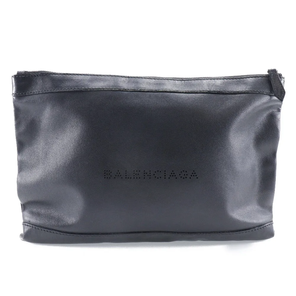 Balenciaga Navy Clip M Lambskin Clutch Bag