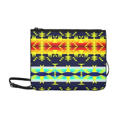 Between the Mountains Navy Yellow Slim Clutch Bag