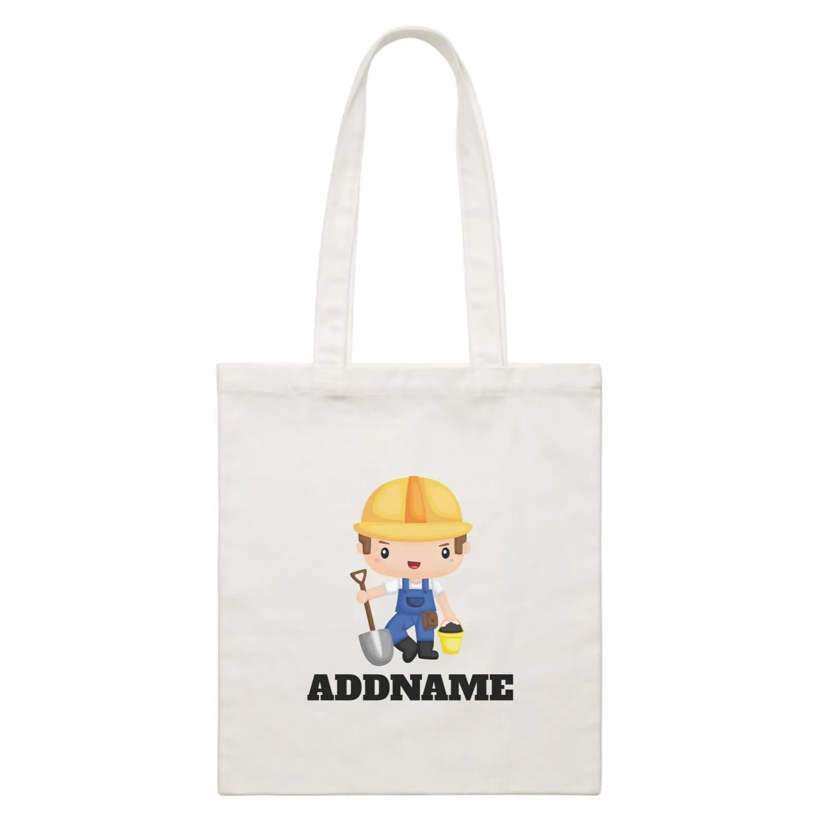 Birthday Construction Worker Boy In Work Addname White Canvas Bag