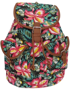 Bravo! Backpack Rucksack Drawstring (Tropical Flower, Black)