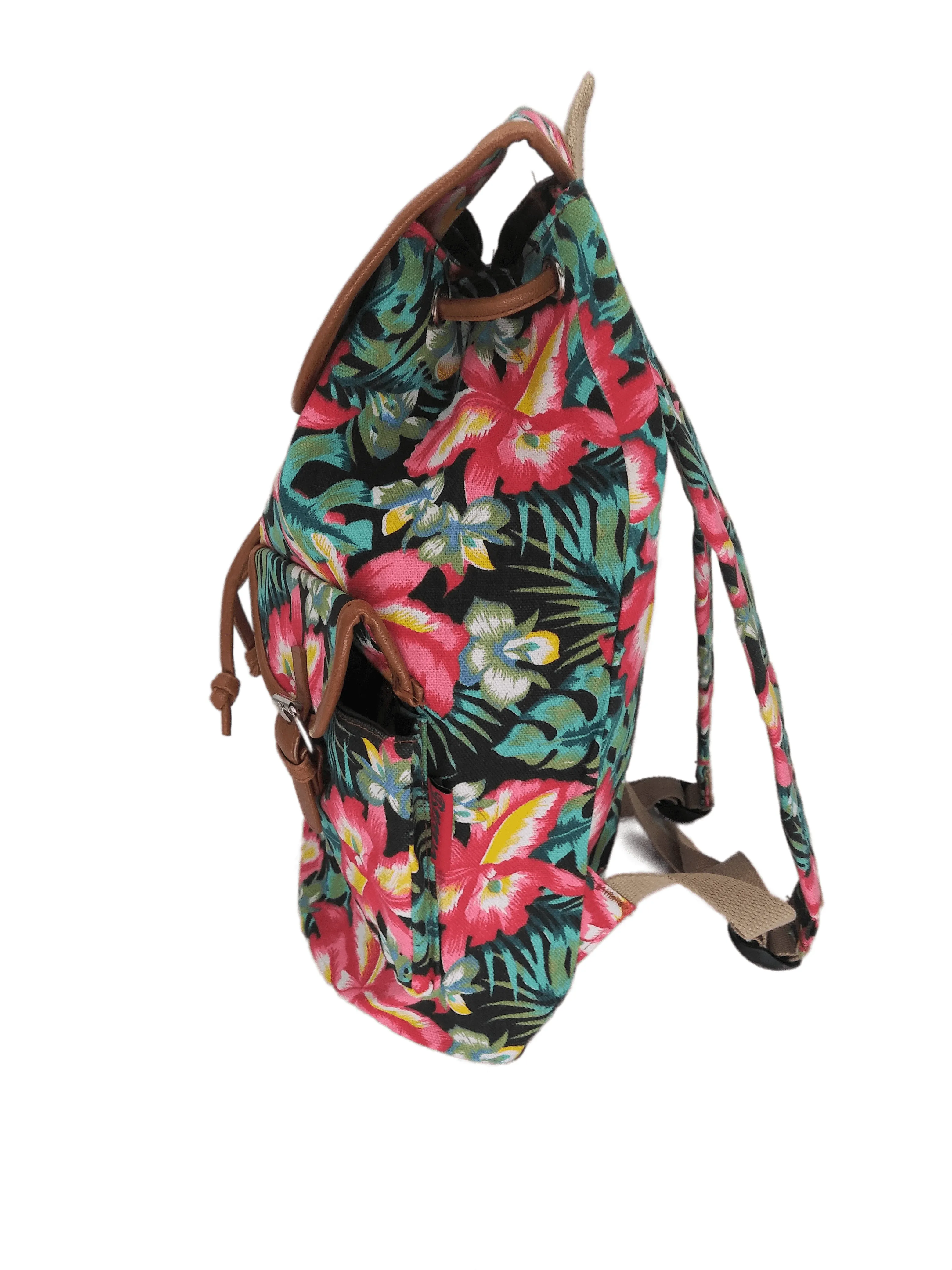 Bravo! Backpack Rucksack Drawstring (Tropical Flower, Black)