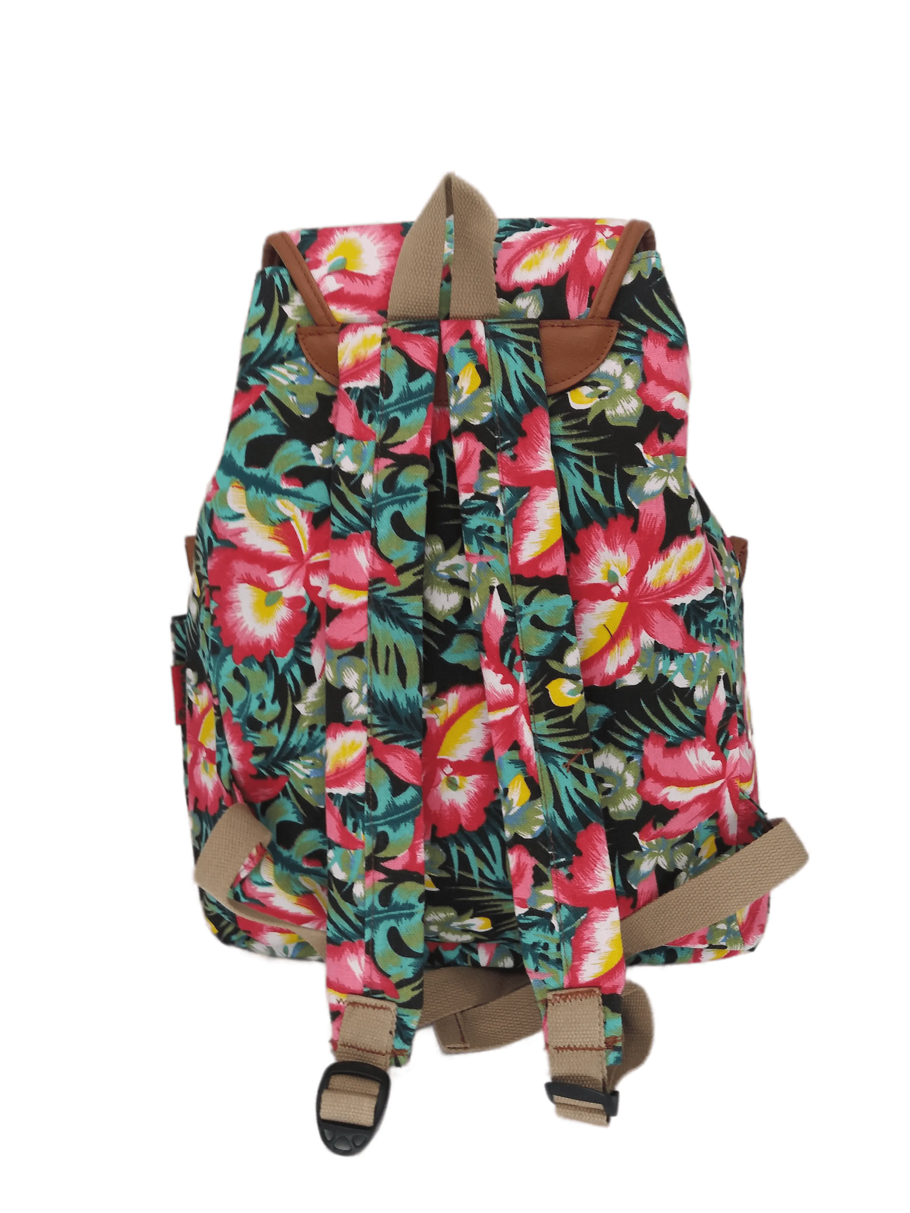 Bravo! Backpack Rucksack Drawstring (Tropical Flower, Black)