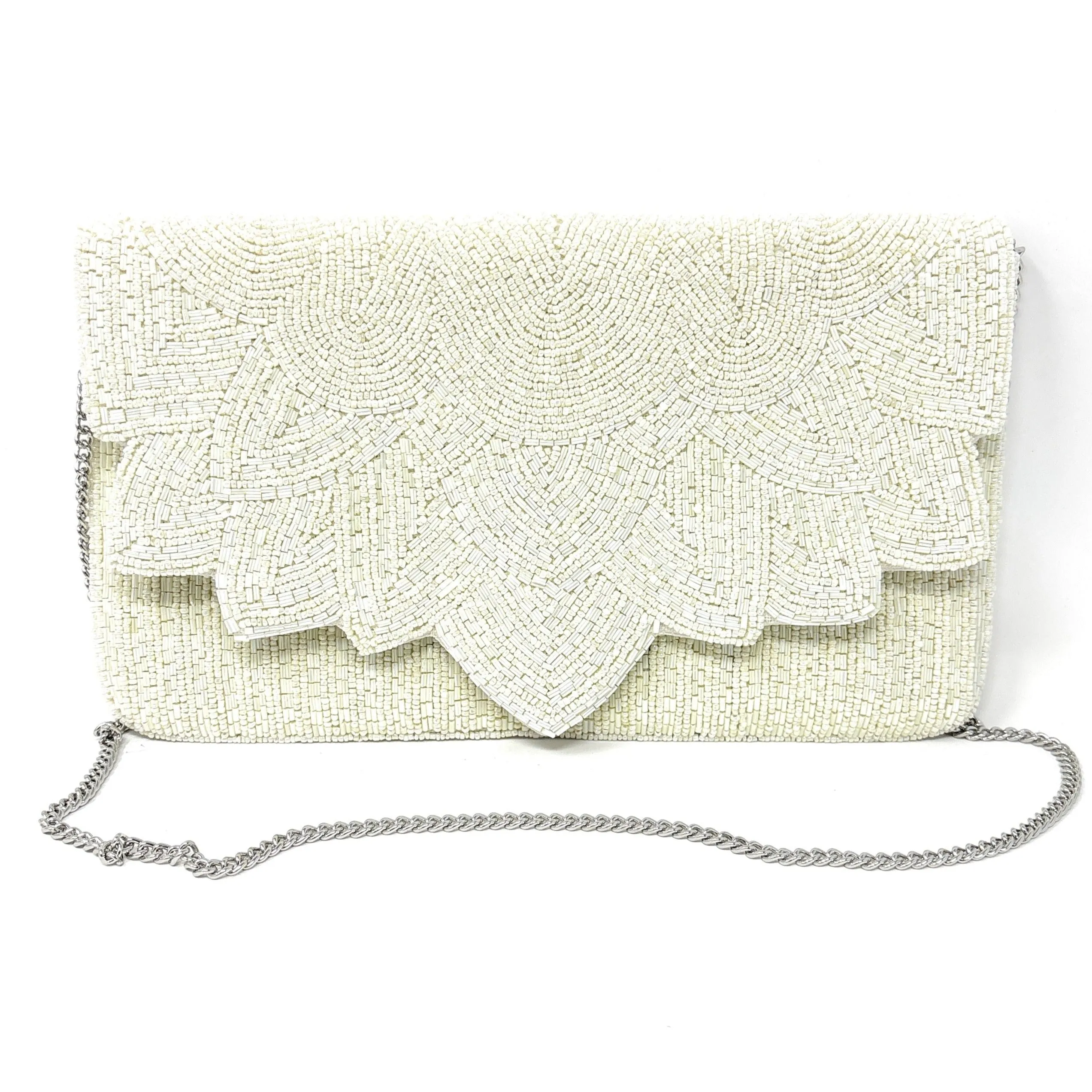 Bride Ivory Floral Beaded Envelope Clutch Purse