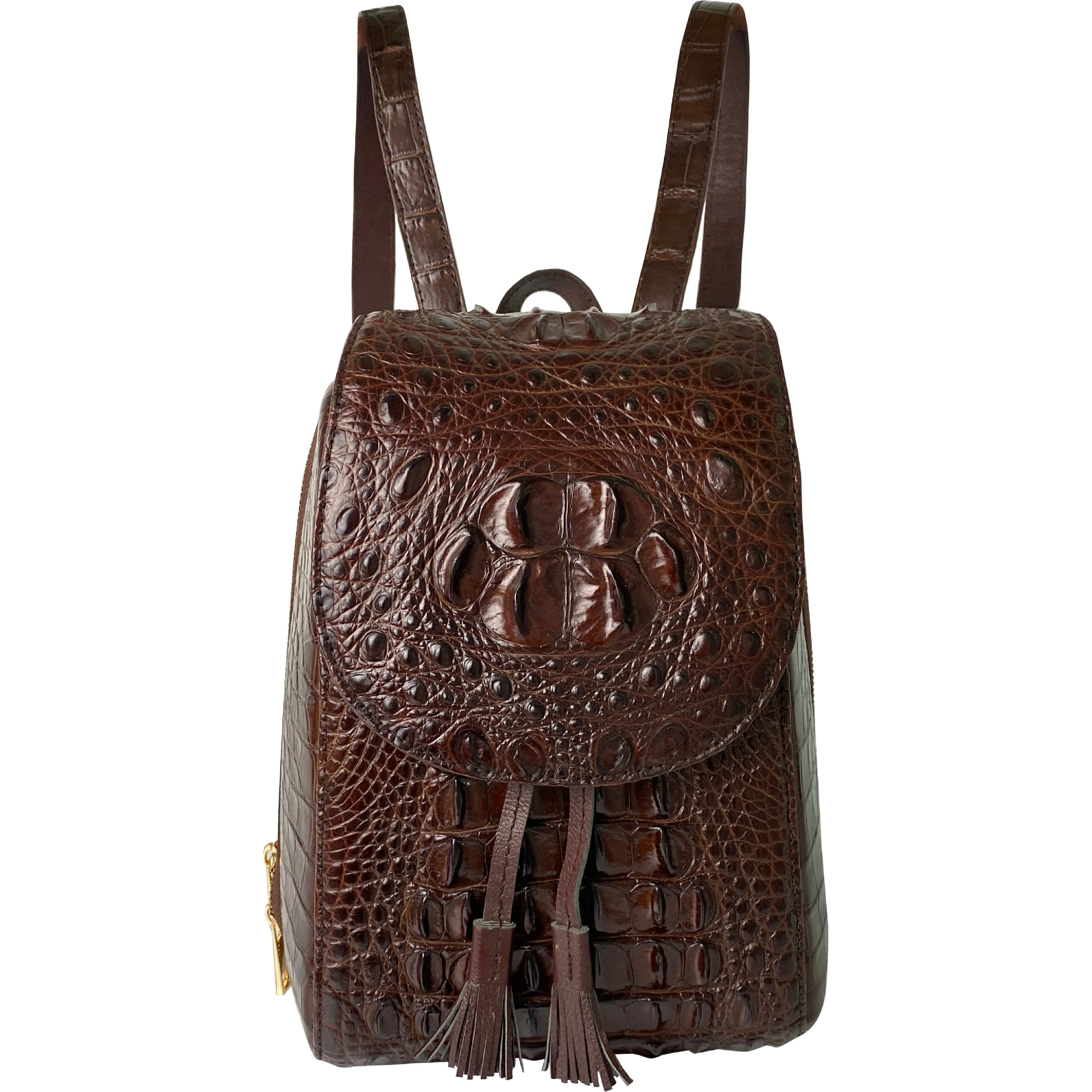 Brown Alligator Leather Backpack Rucksack Women, Small Unique Bag Christmas Gift For Women