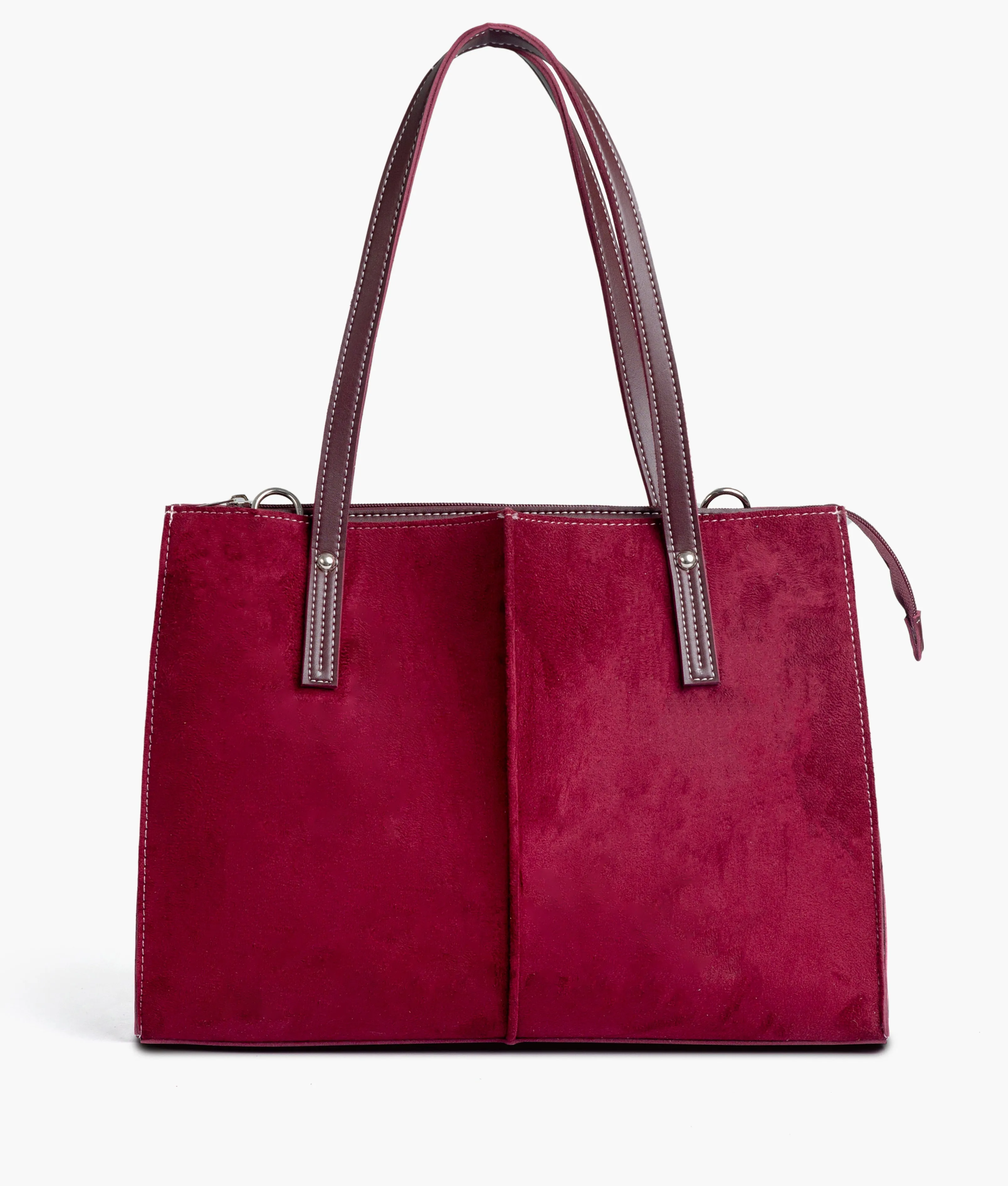 Burgundy suede work tote bag