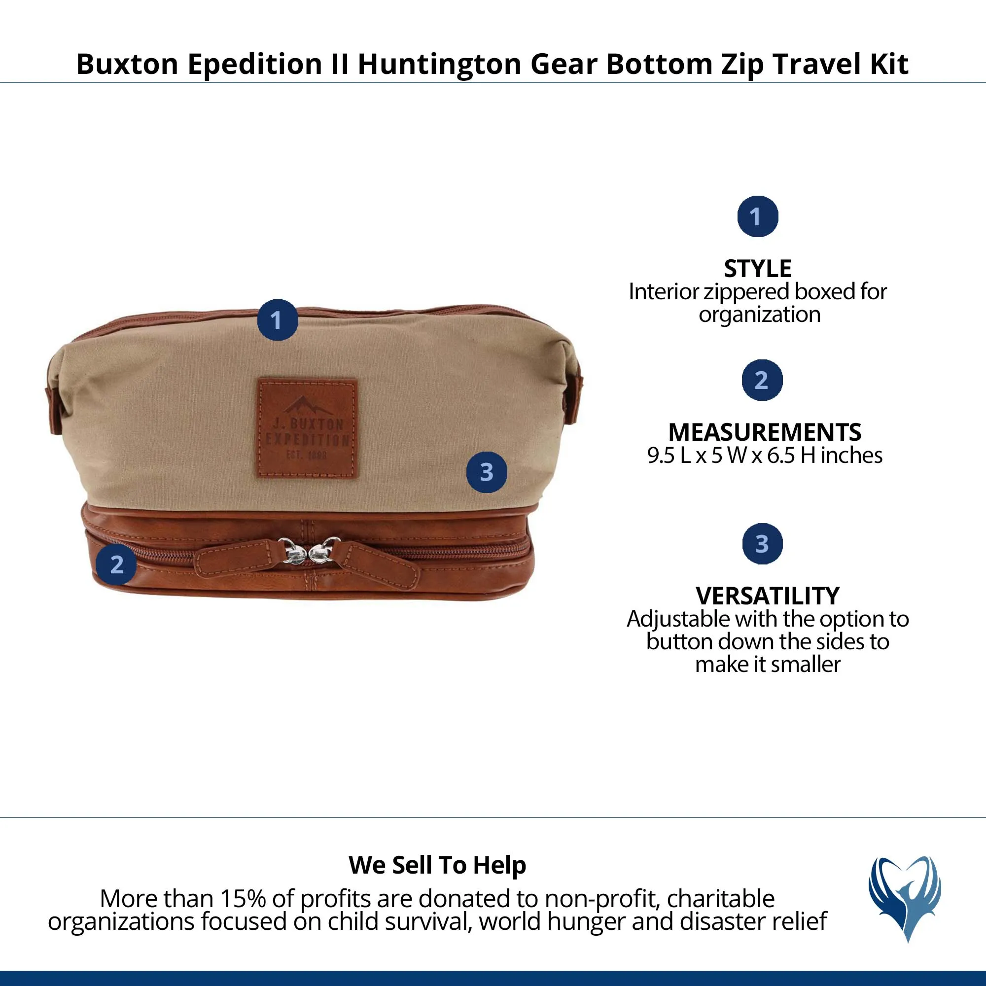 Buxton Epedition II Huntington Gear Bottom Zip Travel Kit