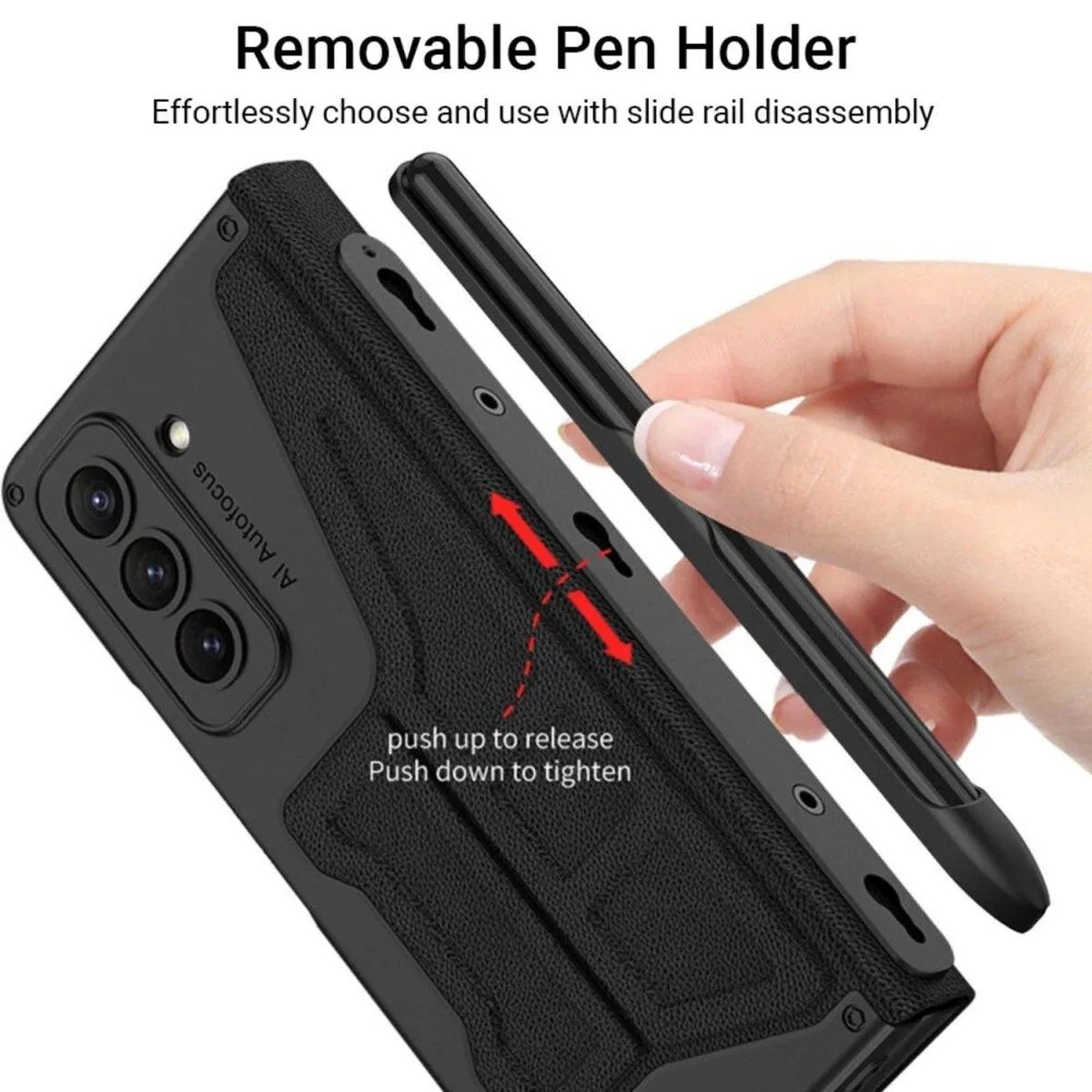 Cedere Shell Membrane Integrated Leather Case for Galaxy Z Fold 5 With Detachable Pen Holder