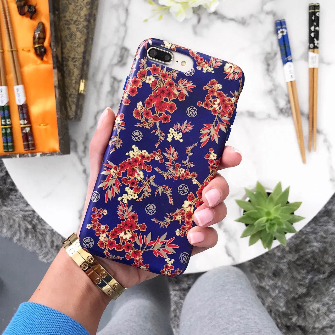 Cherry Blossom Floral Chrome iPhone Case