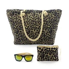 Empire Cove Womens 2 Piece Gift Set Leopard Beach Tote Bag Sunglasses Travel