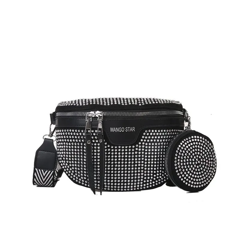 Fashion Rhinestone PU Leather Waist Bag