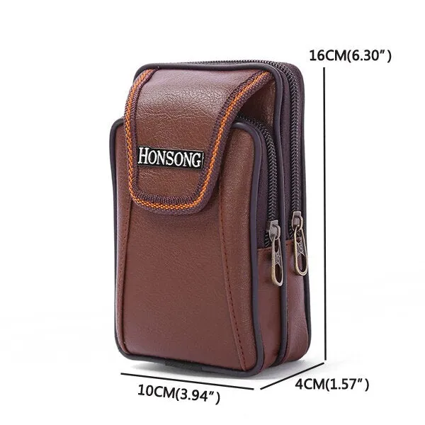 Faux Leather Casual Double Zipper Phone Bag Waist Bag For Men