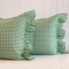 Gingham green Frilled Pillowcase set