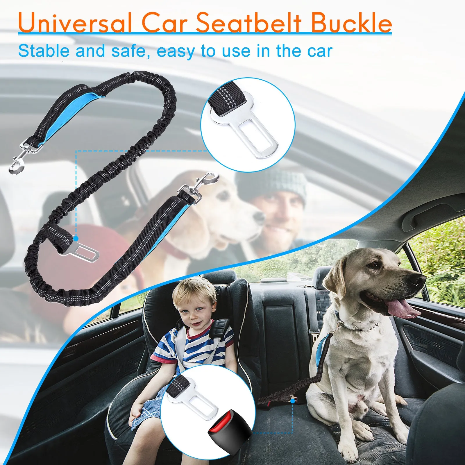 Hands Free Dog Leash with Waist Bag for Walking Small Medium Large Dogs;  Reflective Bungee Leash with Car Seatbelt Buckle and Dual Padded Handles;  Adjustable Waist Belt