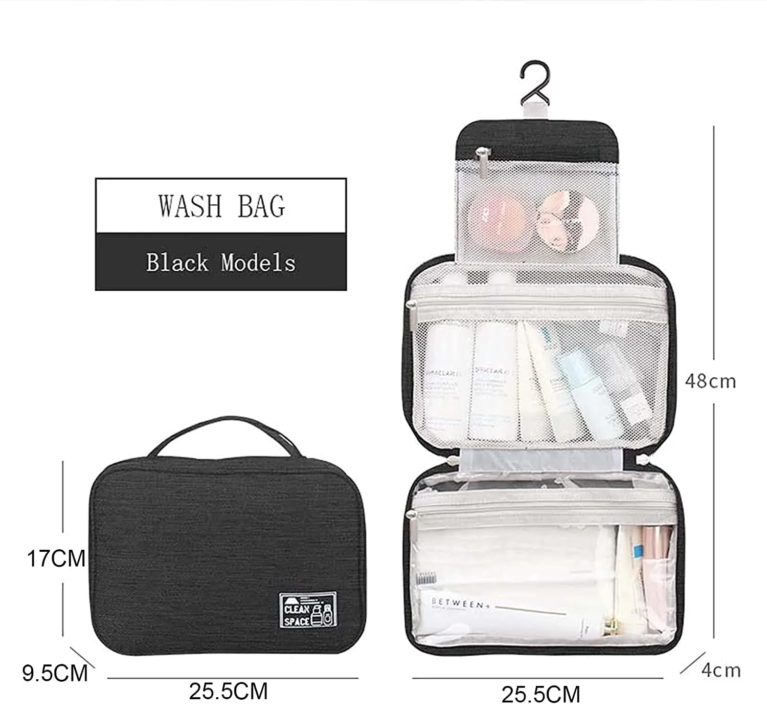 Hanging Travel Wet Dry Toiletry Bag Beautician Women Men | Black