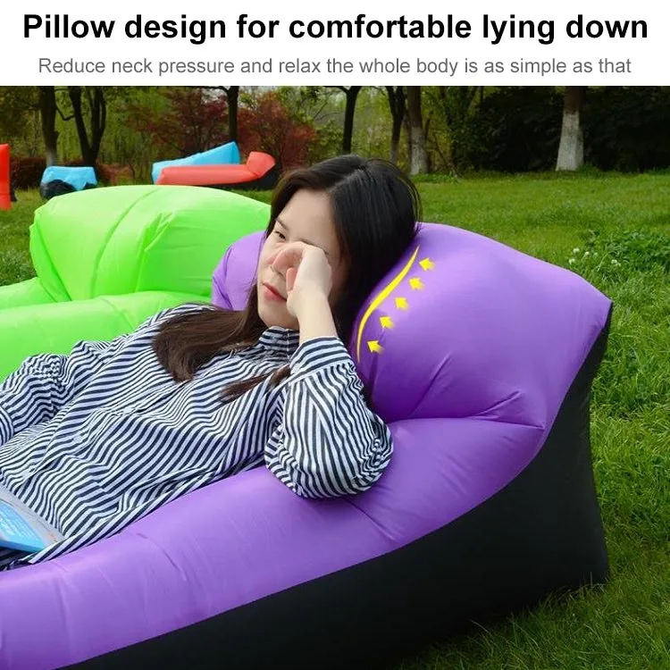 Inflatable Sofa Bed for Camping, Fishing, and Beach, Color-Blocking Pillow Style, Tear-Proof, 94.5 x 21.7 inches (Purple   Black)