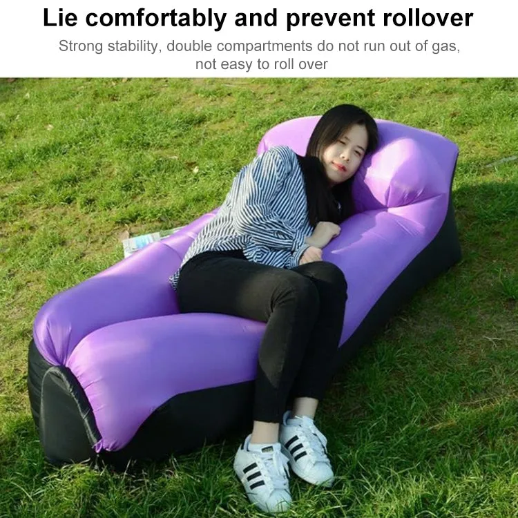 Inflatable Sofa Bed for Camping, Fishing, and Beach, Color-Blocking Pillow Style, Tear-Proof, 94.5 x 21.7 inches (Purple   Black)