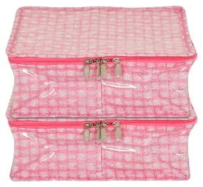 Kuber Industries Check Design Laminated PVC 2 Compartment Undergarments Organizer Bag- Pack of 2 (Pink)-HS_38_KUBMART21271