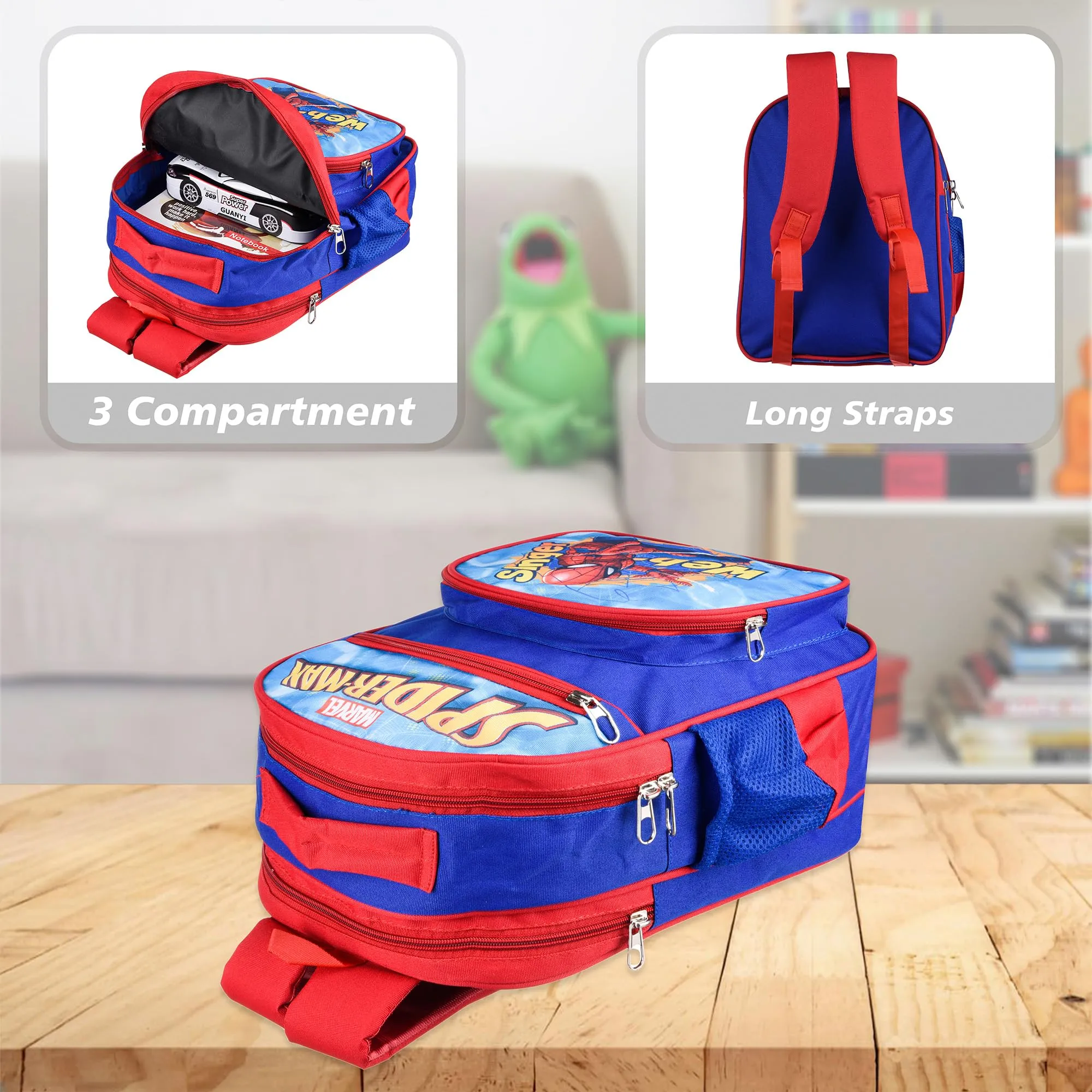 Kuber Industries Marvel Web Slinger Spider-Man School Bags | Kids School Bags | Student Bookbag | Travel Backpack | School Bag for Girls & Boys | School Bag with 4 Compartments | Royal Blue