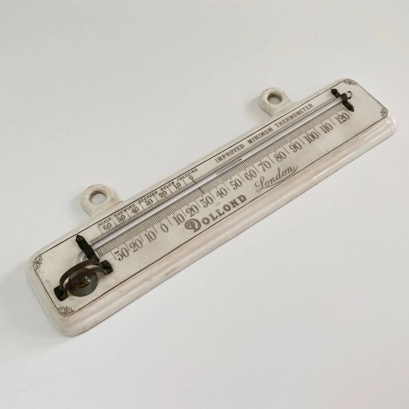 Late Victorian Porcelain Minimum Thermometer by Dollond London