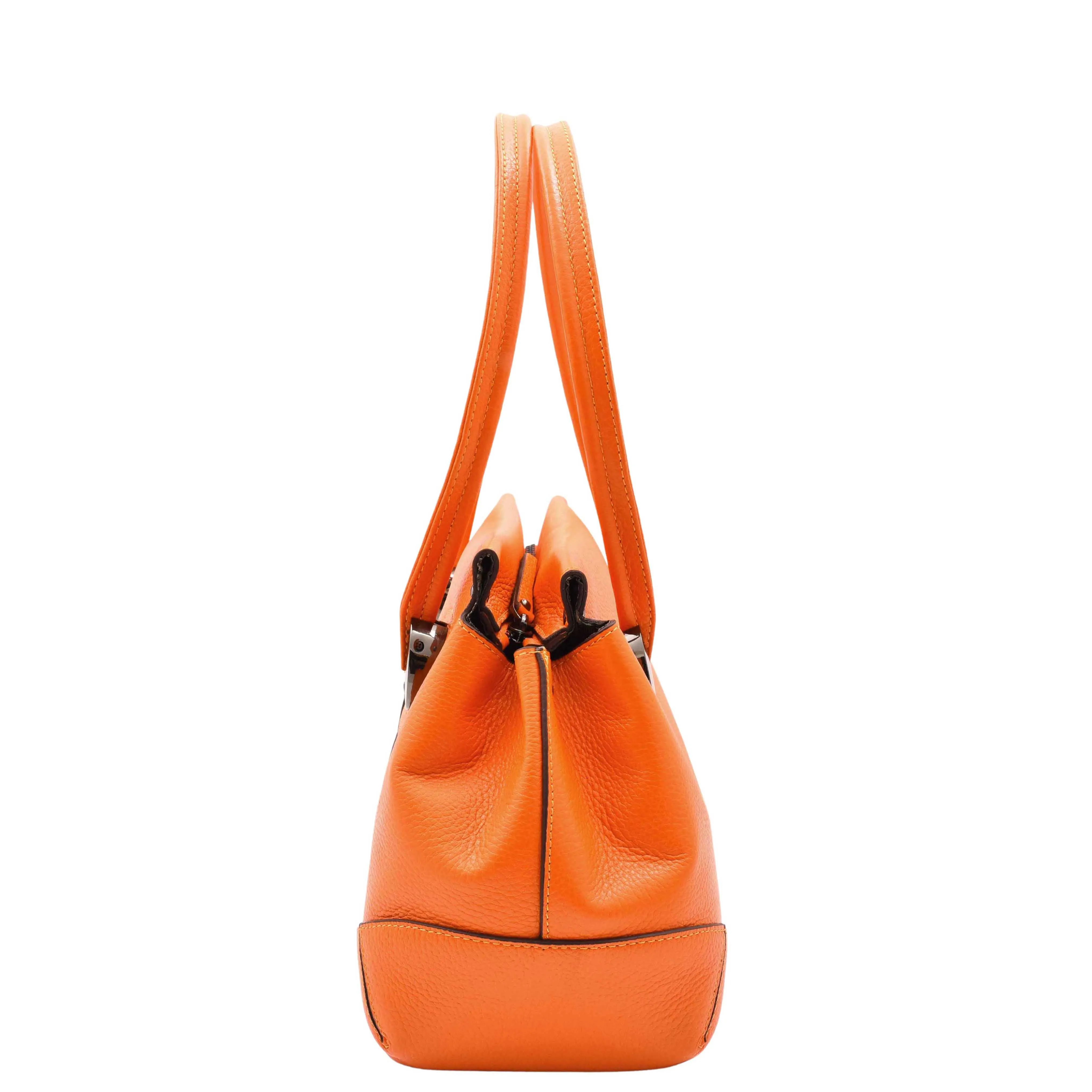 Leather Shoulder bag For Women Zip Medium Tote Handbag Susan Orange