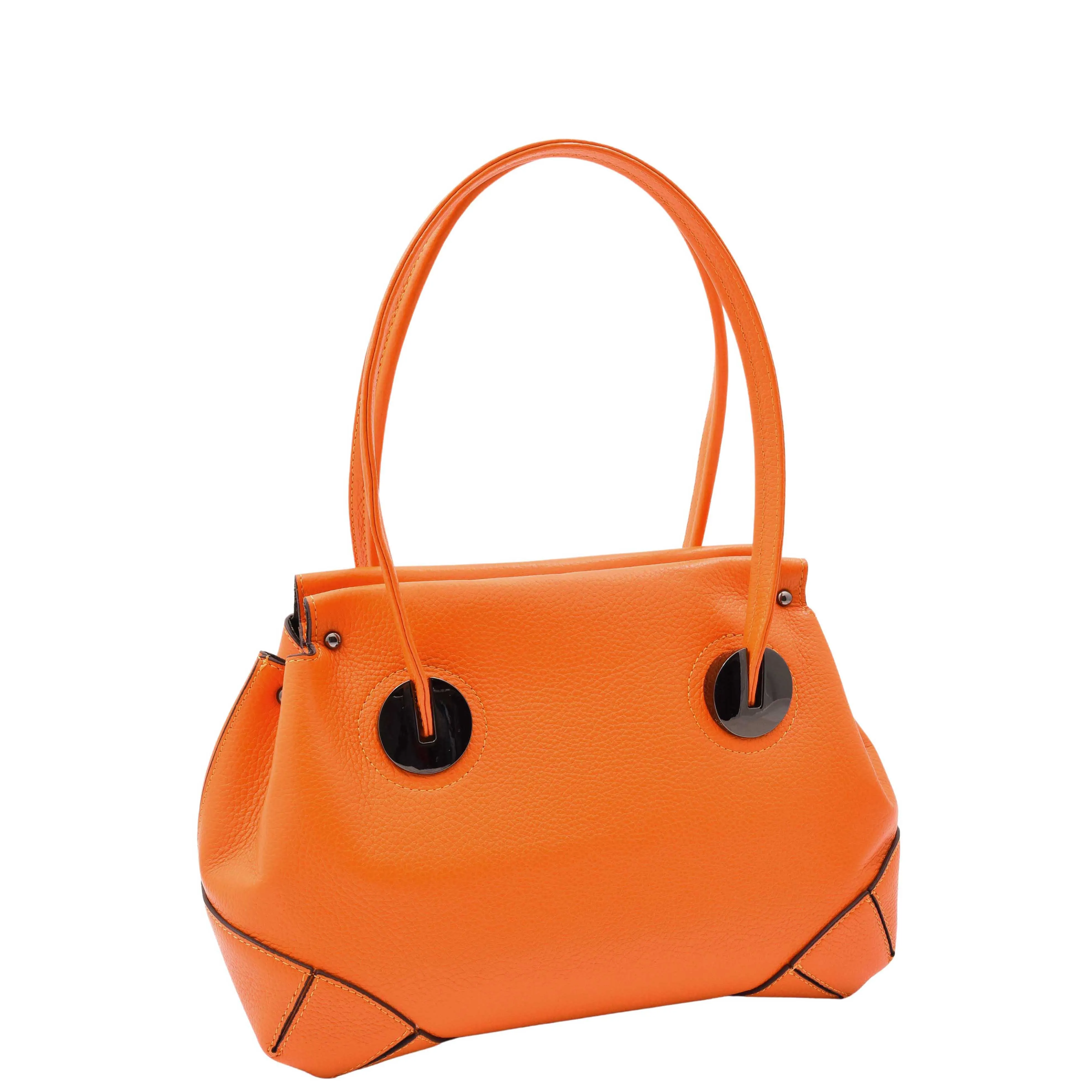 Leather Shoulder bag For Women Zip Medium Tote Handbag Susan Orange