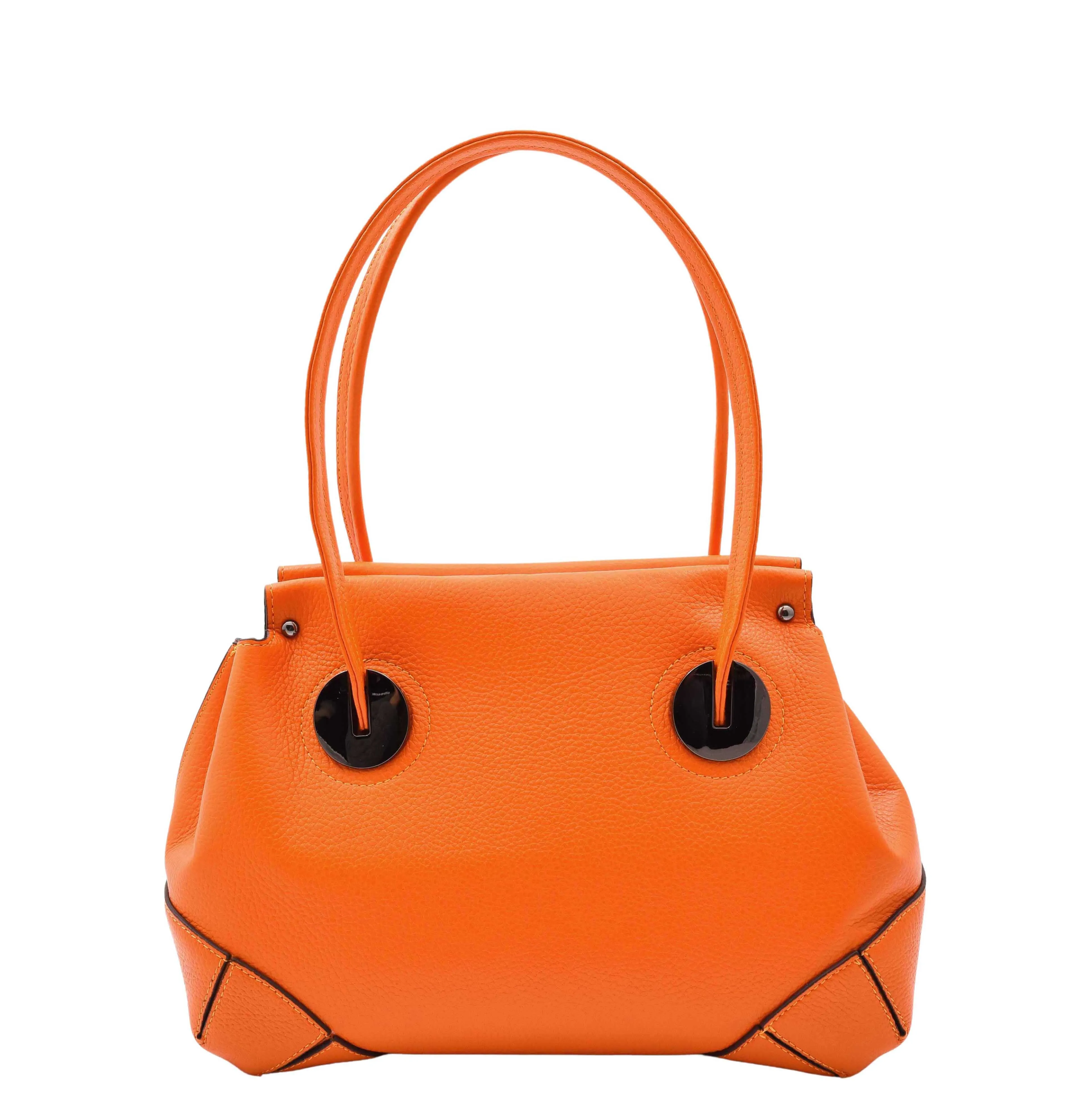 Leather Shoulder bag For Women Zip Medium Tote Handbag Susan Orange