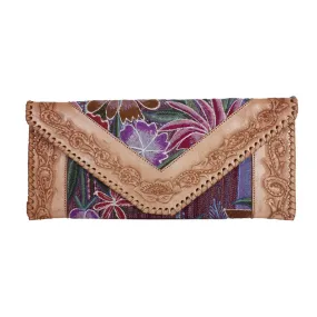 Leather Stamped Upcycled Zinacantan Clutch Bag - Mexico