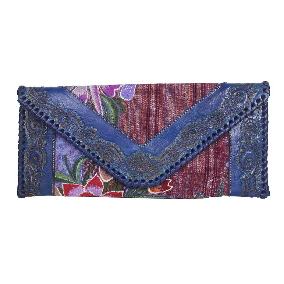 Leather Stamped Upcycled Zinacantan Clutch Bag - Mexico