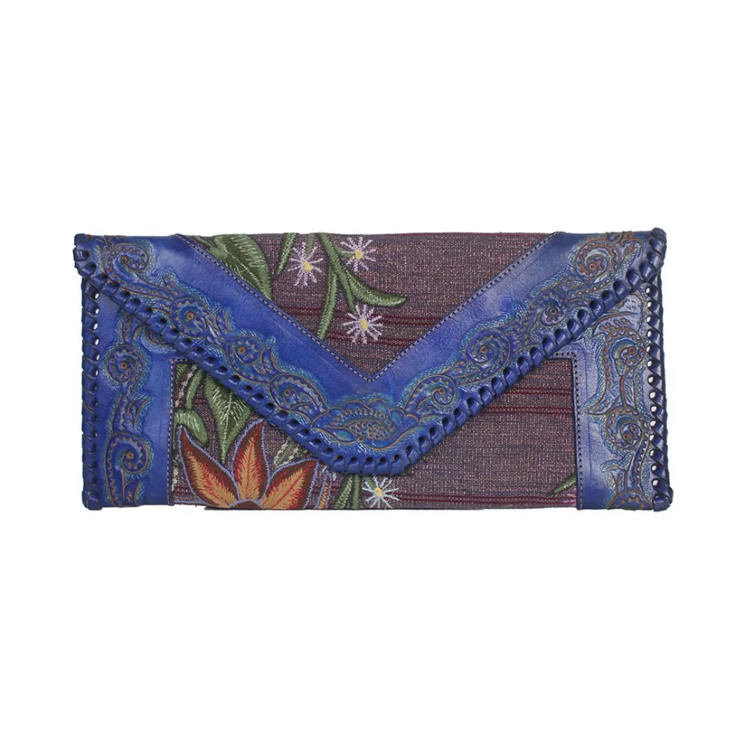 Leather Stamped Upcycled Zinacantan Clutch Bag - Mexico