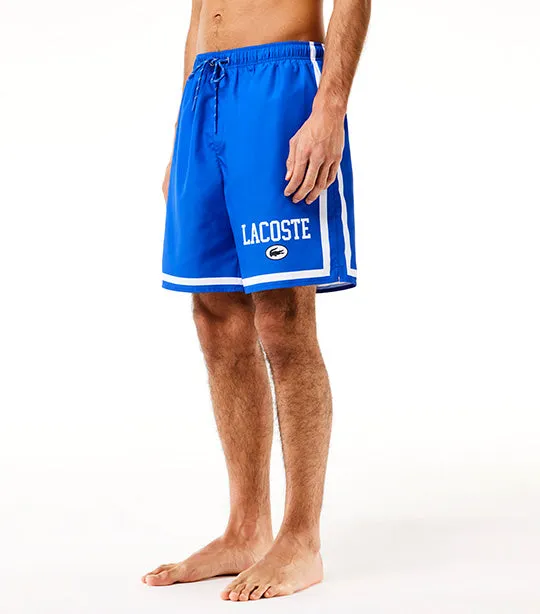 Long Lacoste Print Swim Trunks Ladigue/Flour