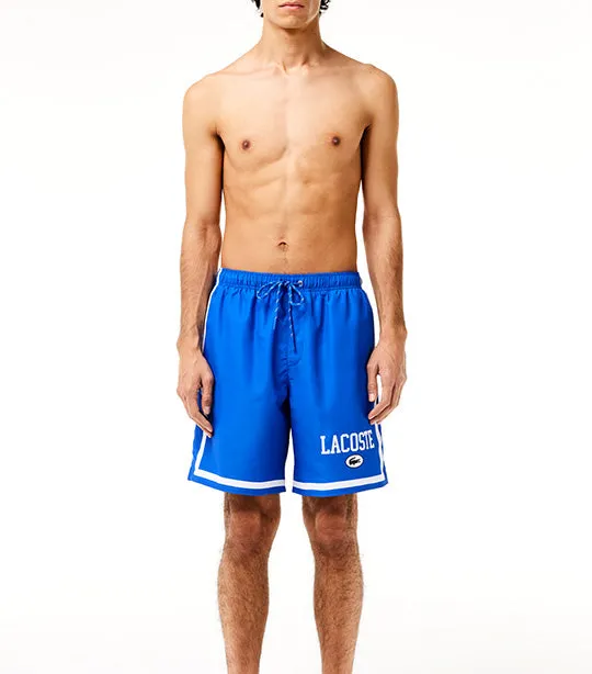 Long Lacoste Print Swim Trunks Ladigue/Flour