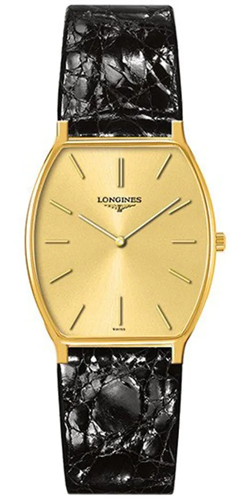 Longines Prestige 18K Yellow Gold Tonneau Black Leather Luxury Mens Watch L4.823.6.32.0