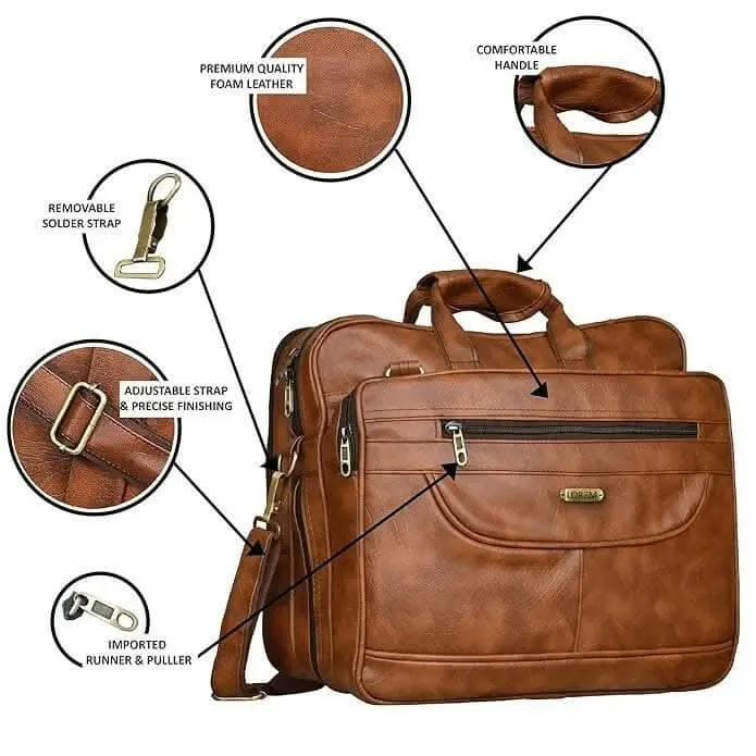 LOREM Tan Color Faux Leather 28L Messenger Bag For Men (BG06)