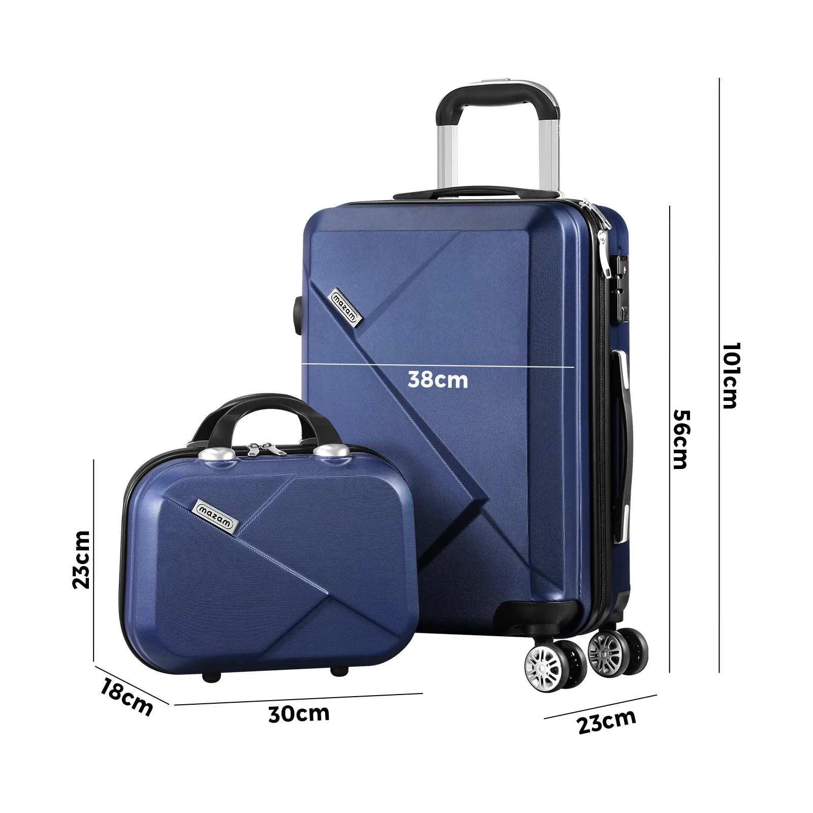 Mazam 2PCS Luggage Suitcase Trolley Set Travel TSA Lock Storage Hard Case Navy