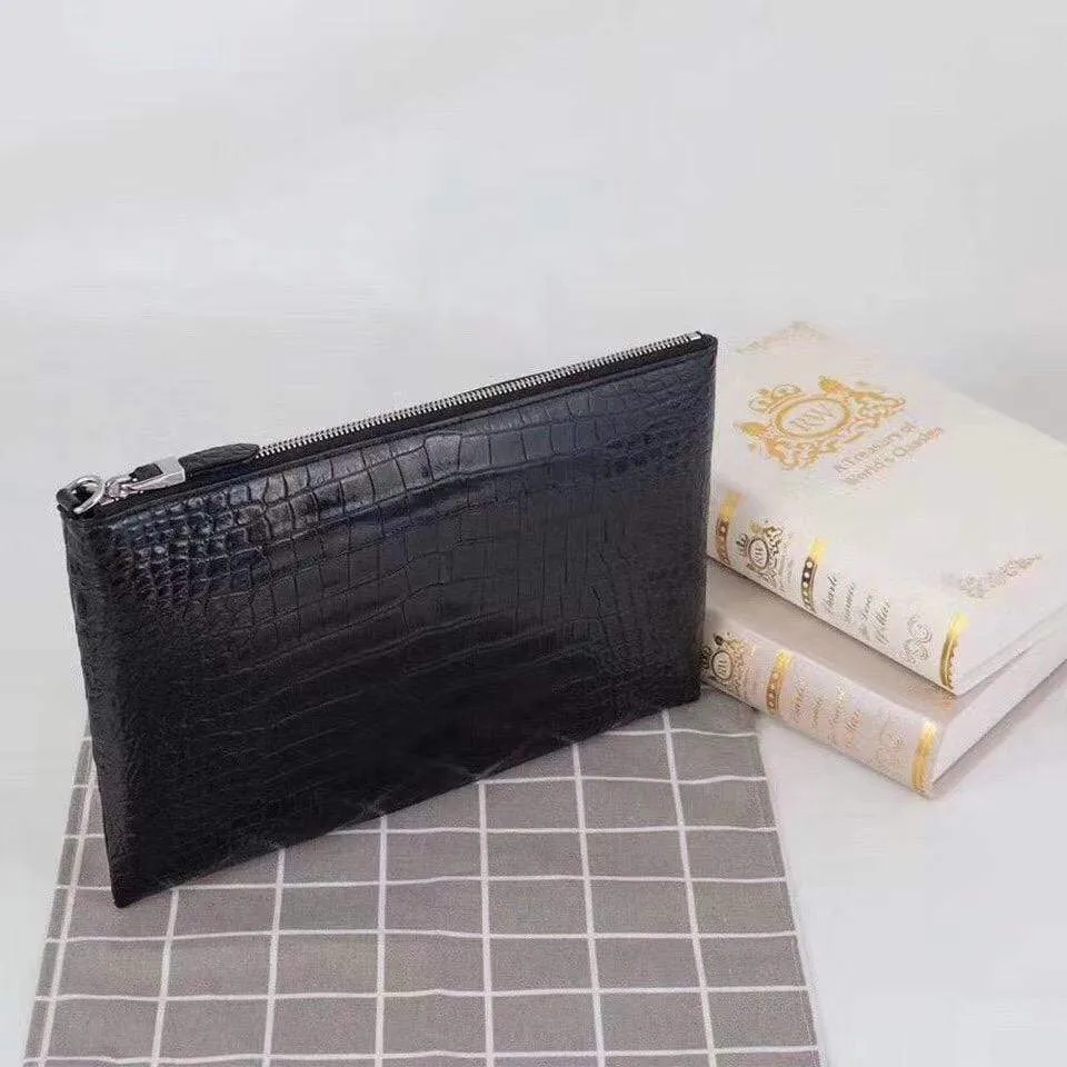 Mens Black Crocodile Leather Hand Carry Envelope Clutch Bag Men pouch