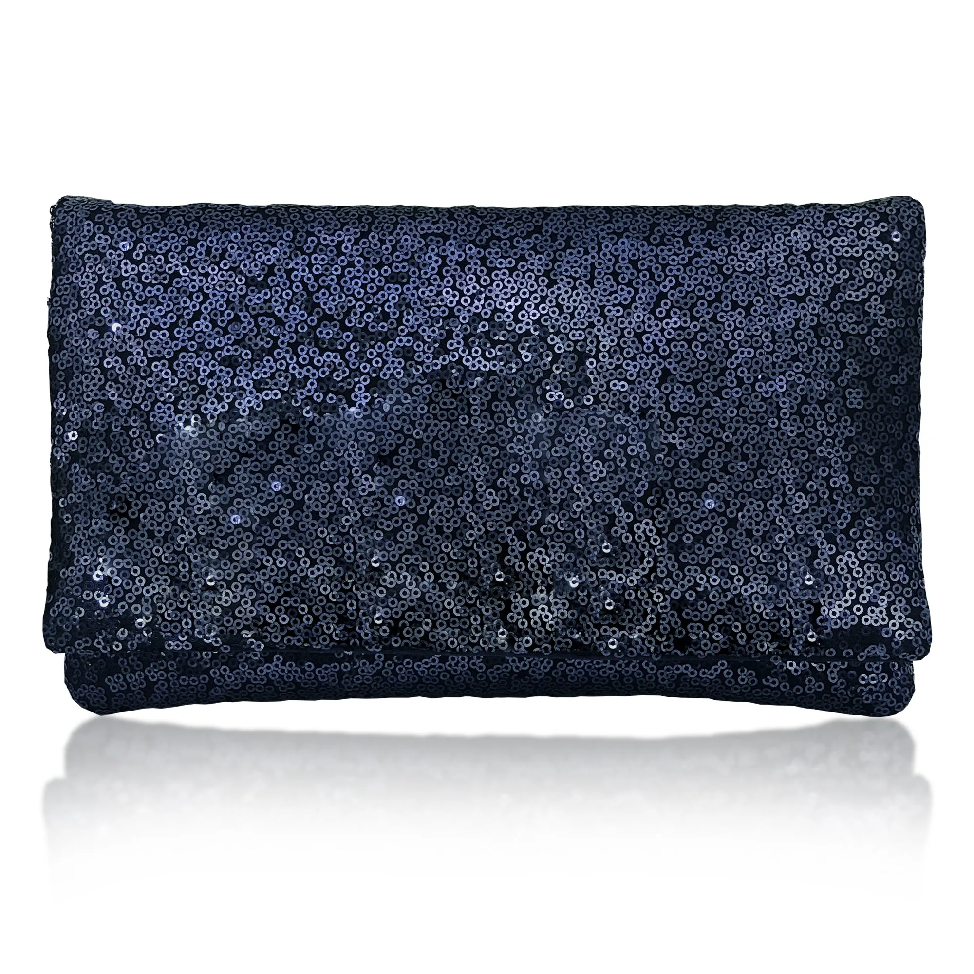 Navy sequin plain clutch handbag