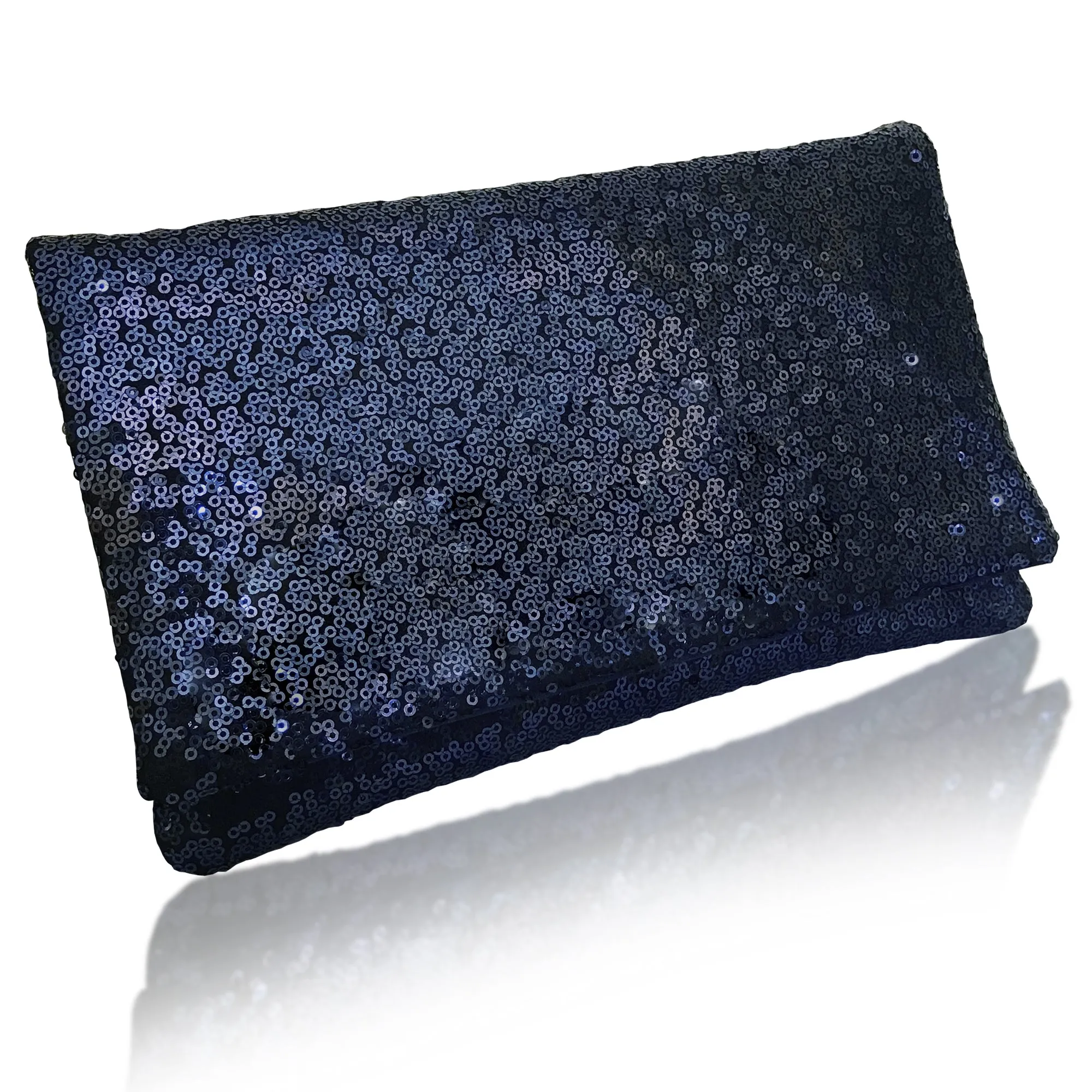 Navy sequin plain clutch handbag