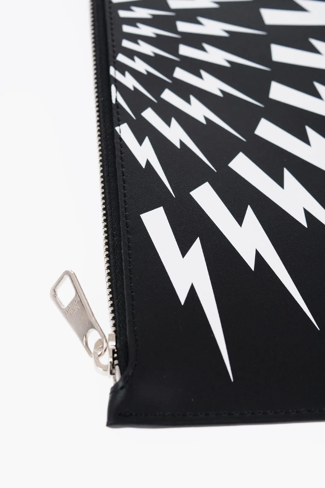 Neil Barrett Leather FAIR-ISLE THUNDERBOLT Pouch with Zip Closure