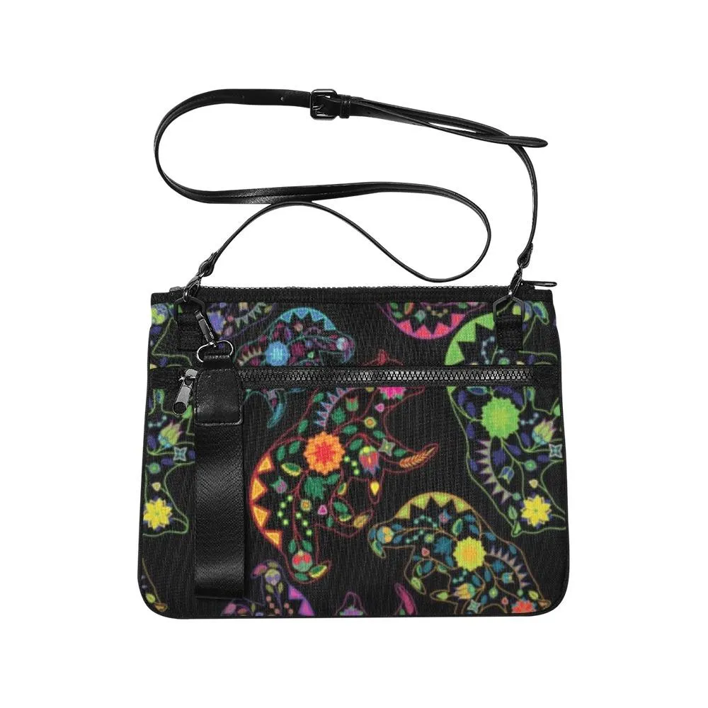 Neon Floral Bears Slim Clutch Bag