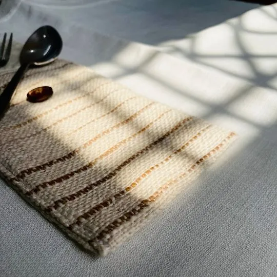 Pai - Beige and Brown Handwoven Pouch | Hemp Cotton Blend