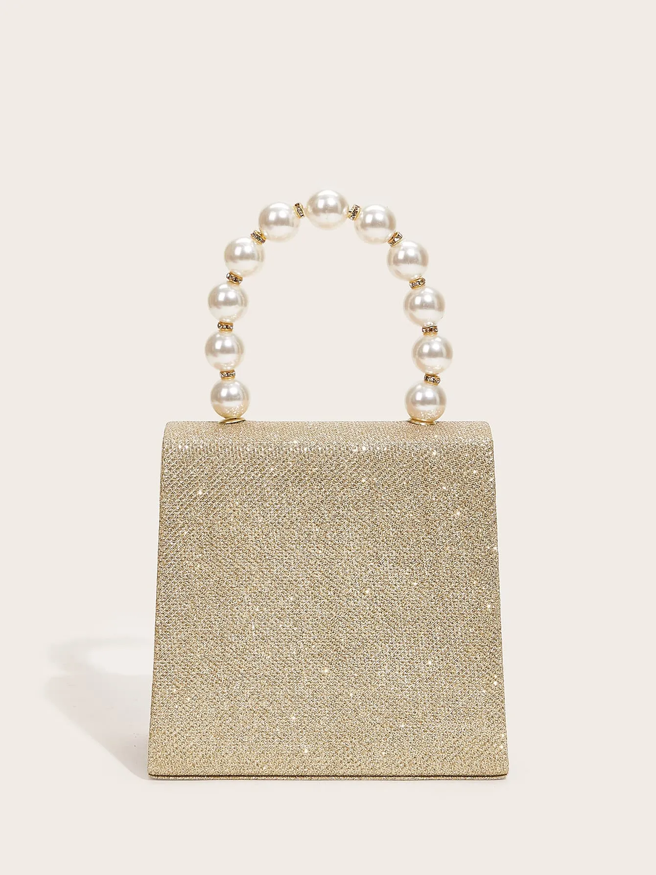 Pearl Decor Glitter Flap Clutch Bag