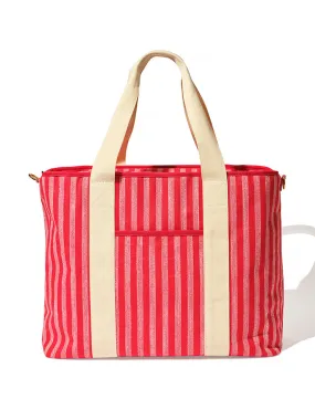 Pink striped canvas cooler bag