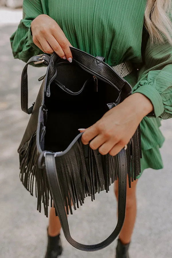 Point The Way Fringe Tote In Black