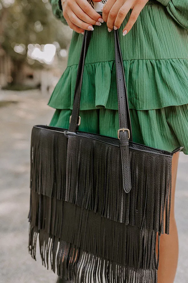 Point The Way Fringe Tote In Black